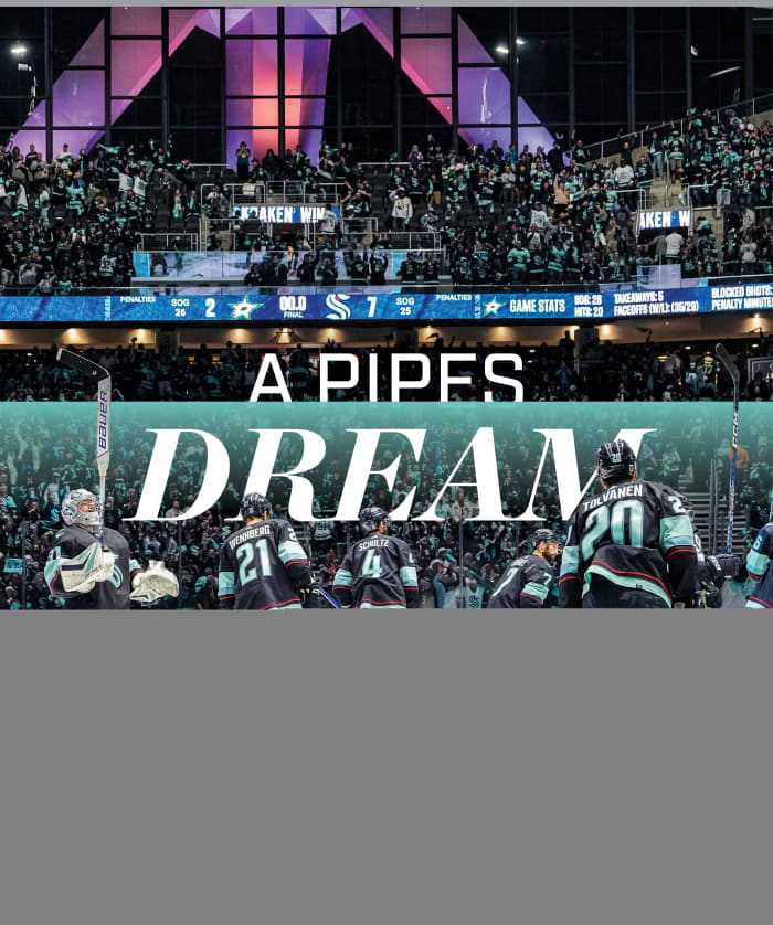 The Kraken celebrate after a home playoff win.